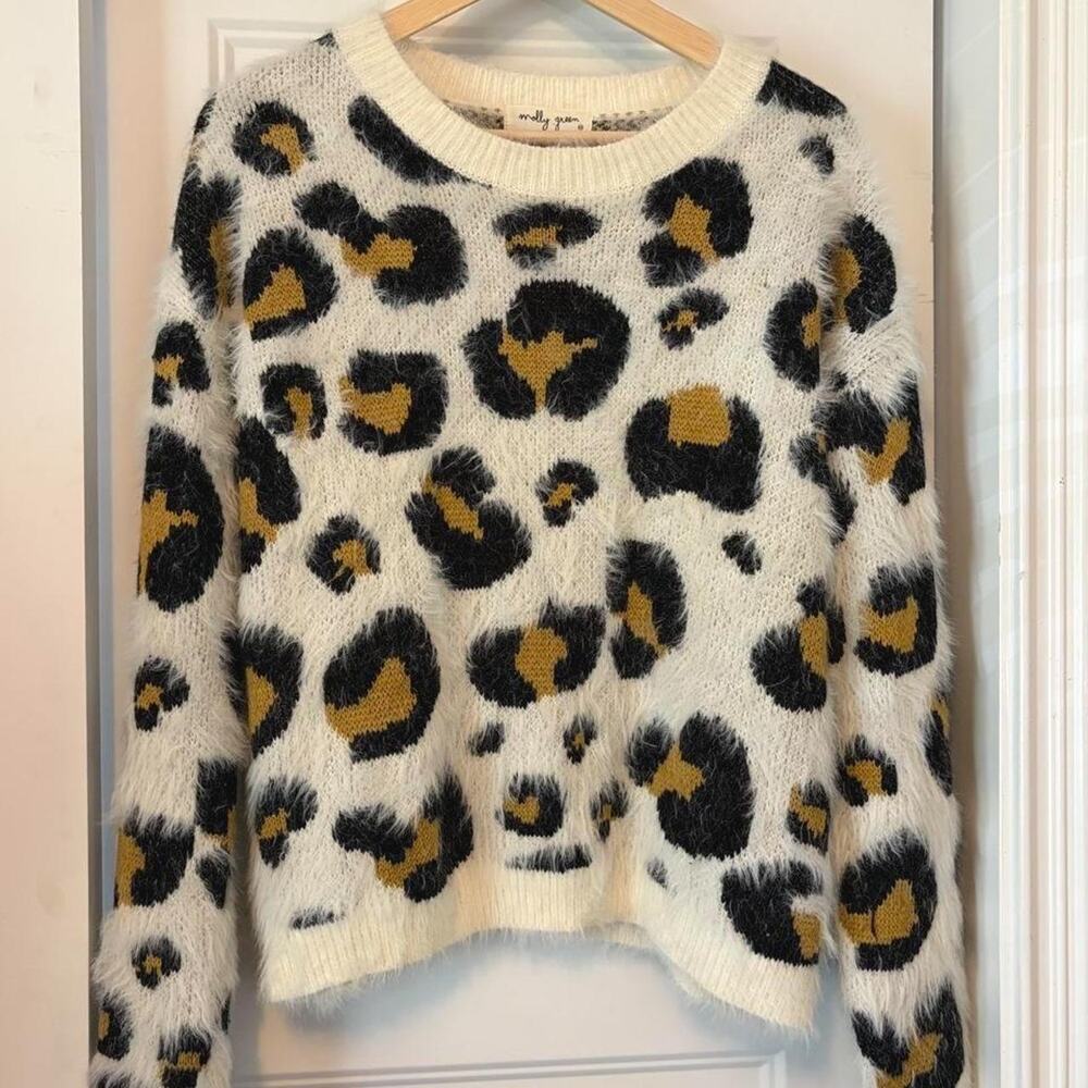 Molly green fuzzy leopard print sweater